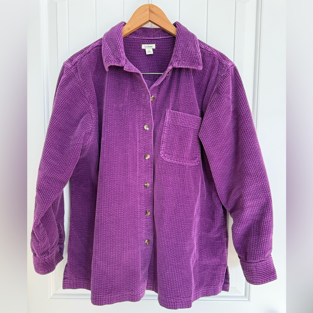 Vintage LL Bean Purple Wide Wale Corduroy Button Down Shacket Shirt Large